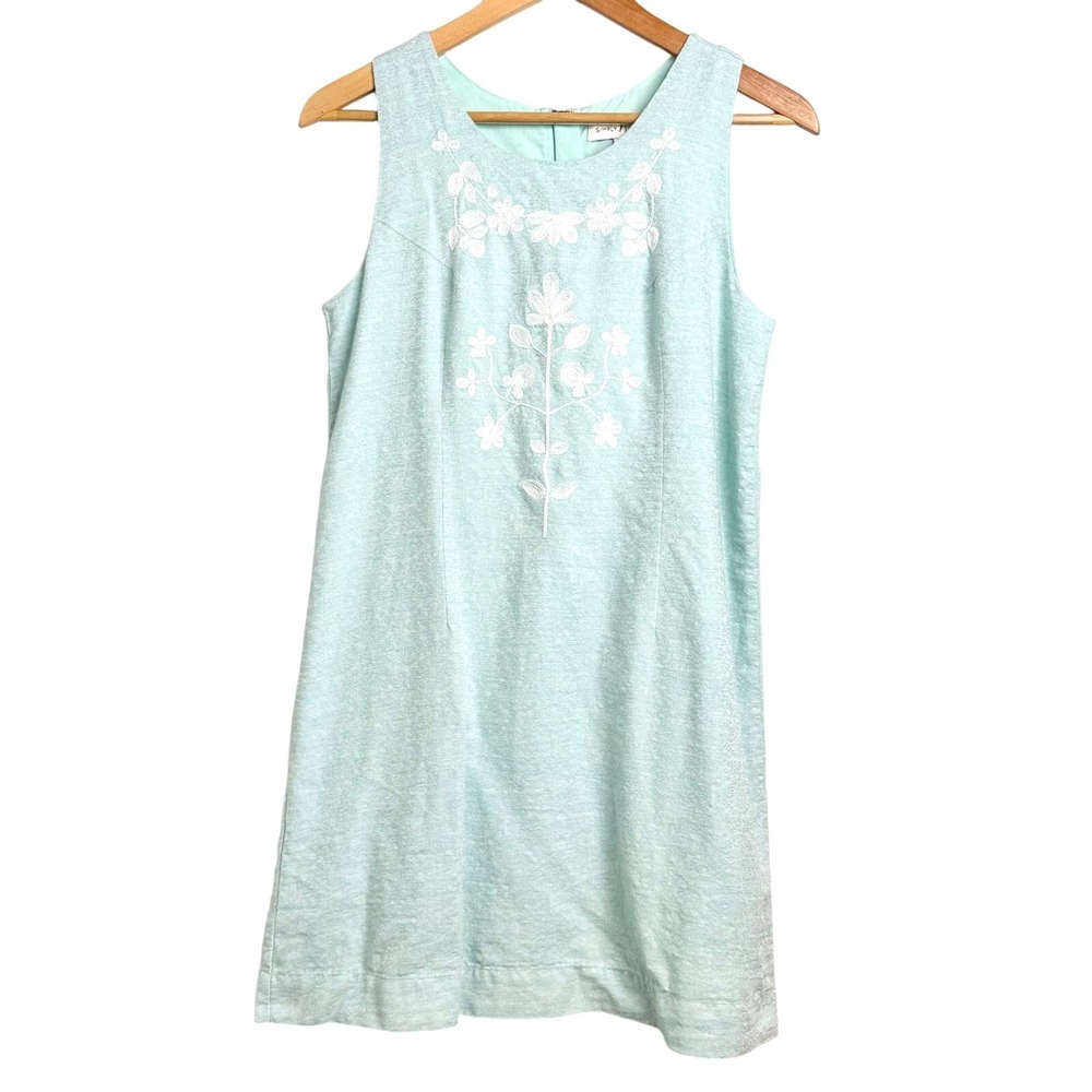 Simply Noelle Embroidered Sleeveless Dress Summer Spring Casual Aqua Blue S/M